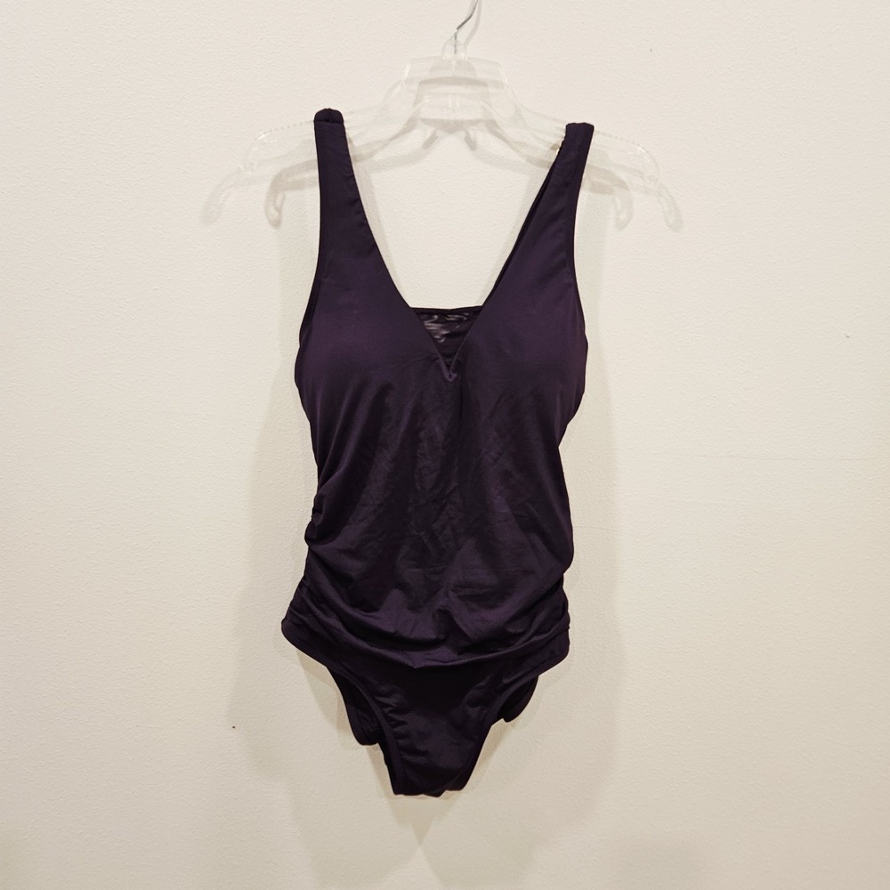 Land's End Tummy Ruched UPF Crossback Swimsuit Coastal Resort Vacation Size M
